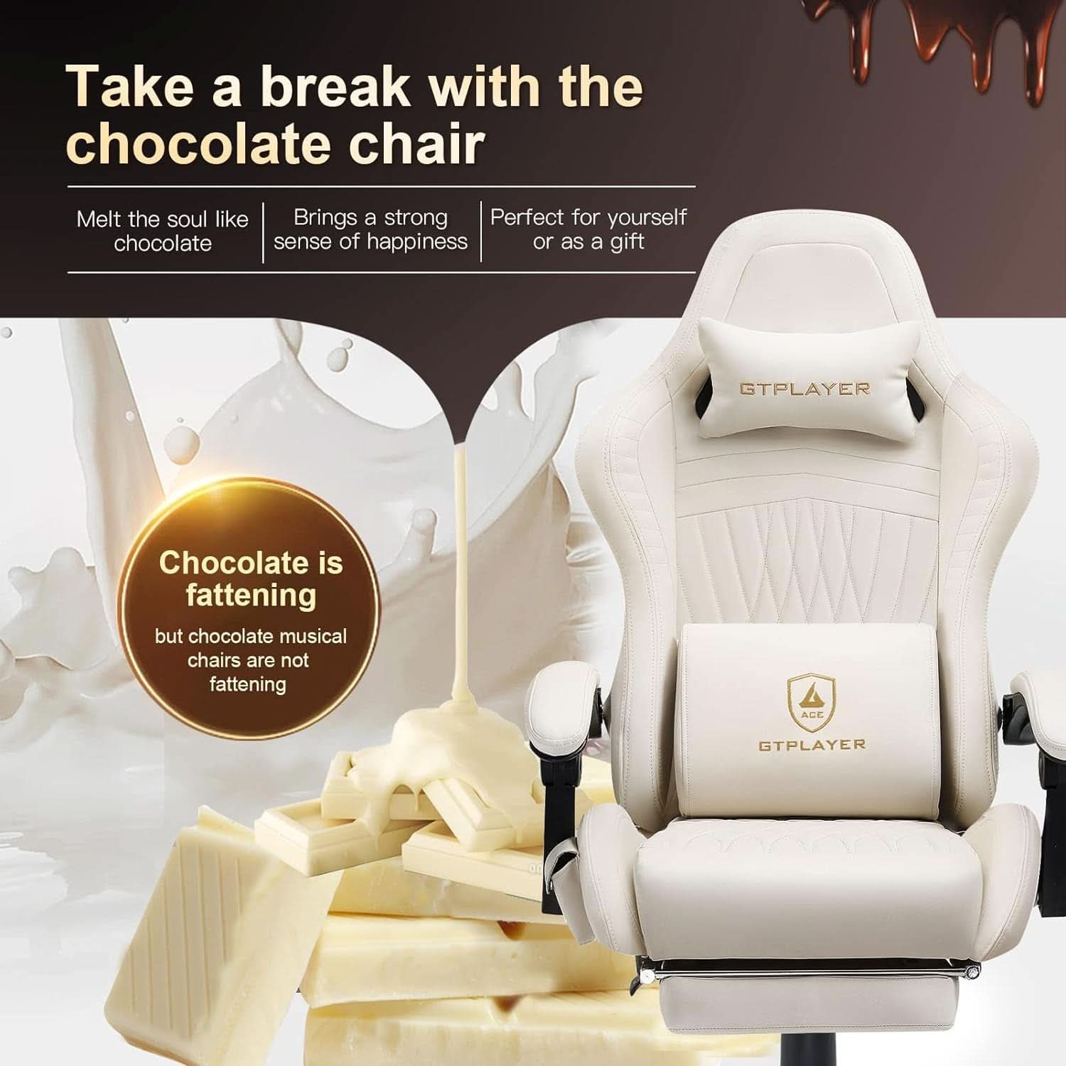 Ivory Bluetooth Speaker Gaming Chair With Footrest