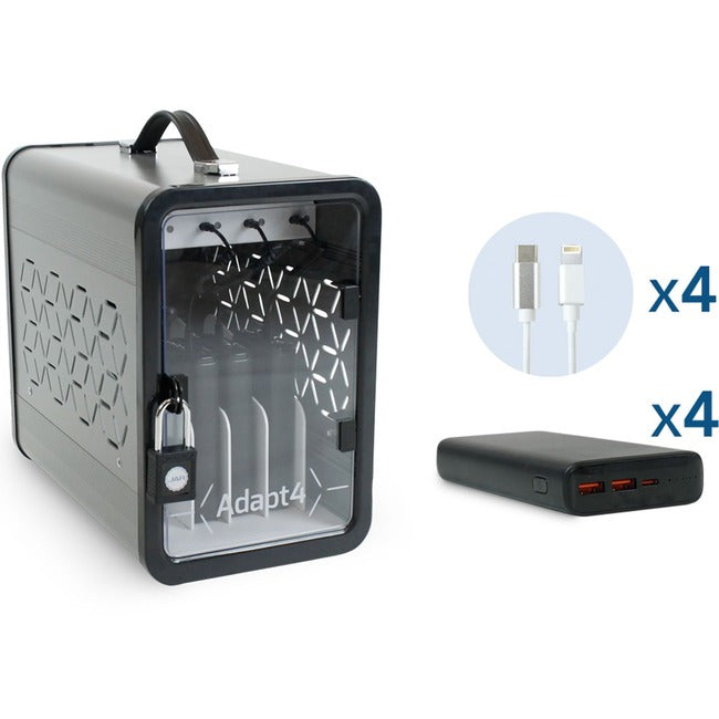JAR Systems Adapt4 USB-C Charging Station with Active Charge Upgrade and Apple Connectors - ADAPT4-ACTIV - Desktop Charging System with Charger, 4X Power Banks, and 4 Adapter Cables A4USBC2YPBLGN