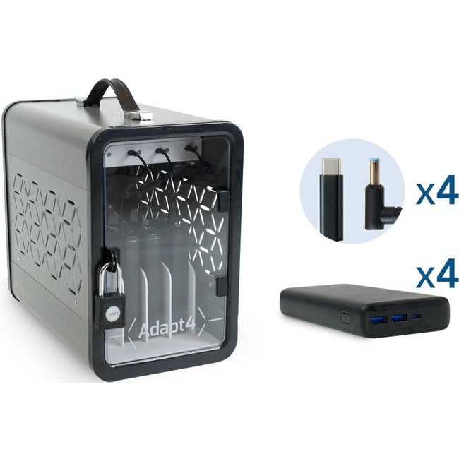 JAR Systems Adapt4 USB-C Charging Station with Active Charge Upgrade and HP Connectors - ADAPT4-ACTIV - Desktop Charging System with Charger, 4X Power Banks, and 4 Adapter Cables A4USBC2YPBC13