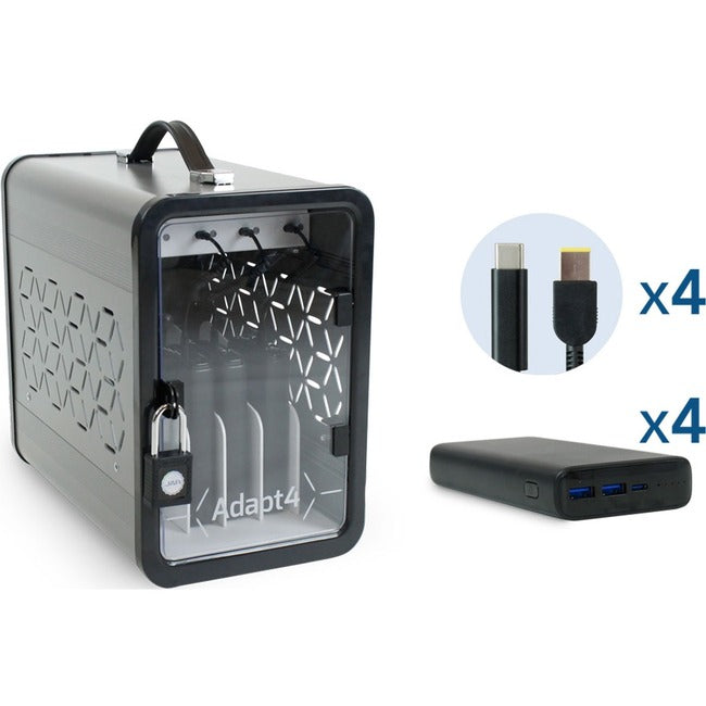 JAR Systems Adapt4 USB-C Charging Station with Active Charge Upgrade and Lenovo Connectors - ADAPT4-ACTIV - Desktop Charging System with Charger, 4X Power Banks, and 4 Adapter Cables A4USBC2YPB11E