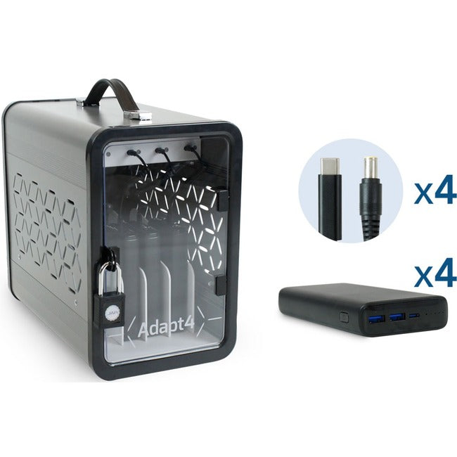 JAR Systems Adapt4 USB-C Charging Station with Active Charge Upgrade and Lenovo Connectors - ADAPT4-ACTIV - Desktop Charging System with Charger, 4X Power Banks, and 4 Adapter Cables A4USBC2YPBX131