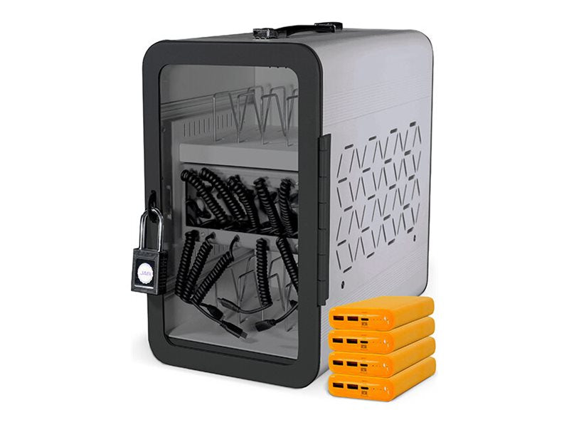 JAR Systems - Charging station - USB-C - AC 120 V - 200 Watt - output connectors: 12 - cool gray - with 4 x 20000 mAh 65W power A12USBC4PBYL