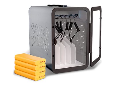 JAR Systems - Charging station - USB-C - AC 120 V - 200 Watt - output connectors: 6 - cool gray - with 4 x 20000 mAh 65W power A6USBC4PBYL