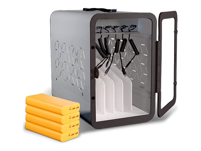 JAR Systems - Charging station - USB-C - AC 120 V - 200 Watt - output connectors: 6 - cool gray - with 4 x 20000 mAh 65W power A6USBC4PBYL