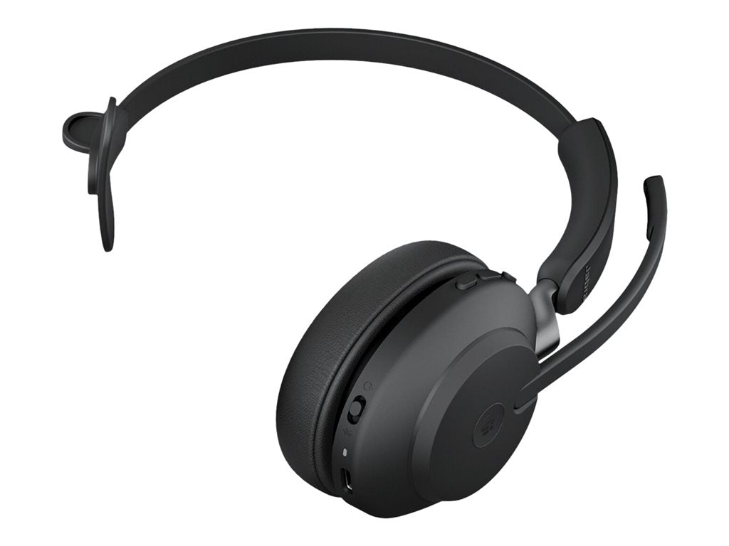 Jabra Evolve2 65 MS Mono - Headset - on-ear - convertible - Bluetooth - wireless - USB-A - noise isolating - black - with charging 26599-899-989