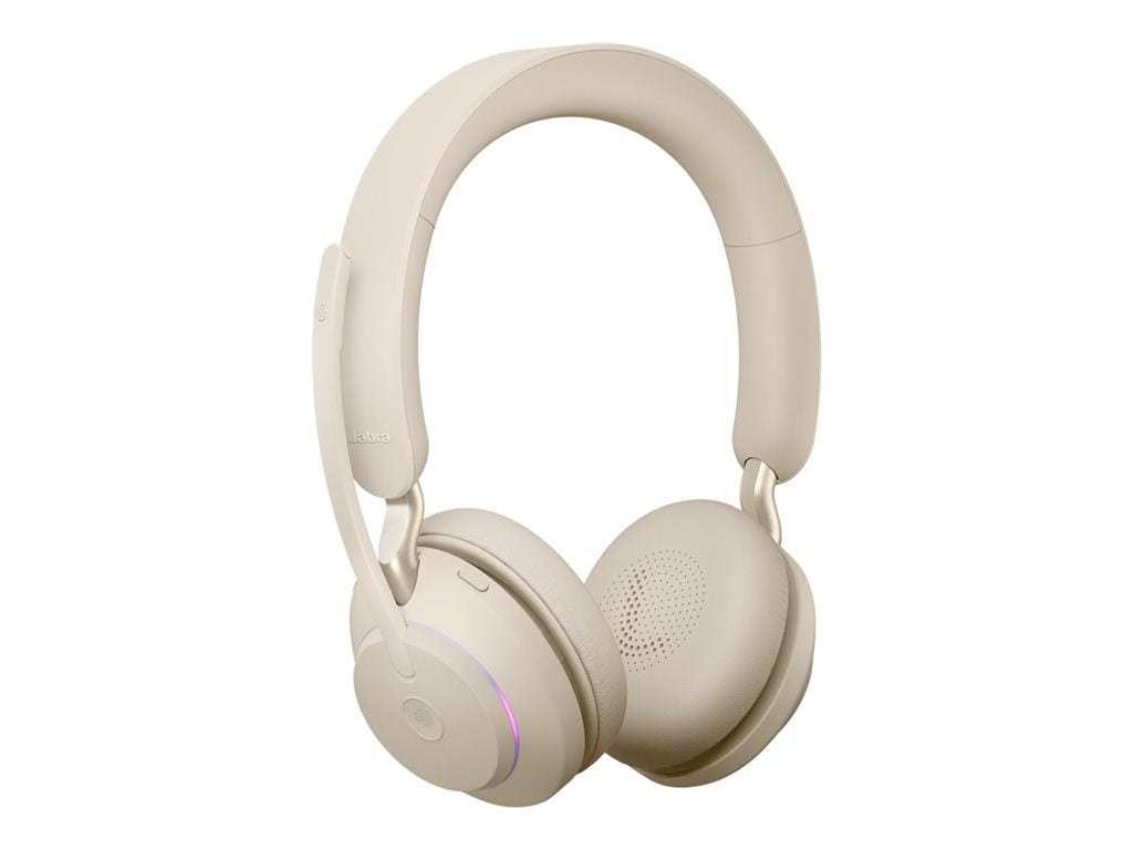 Jabra Evolve2 65 MS Stereo - Headset - on-ear - Bluetooth - wireless - USB-C - noise isolating - beige - Certified for
