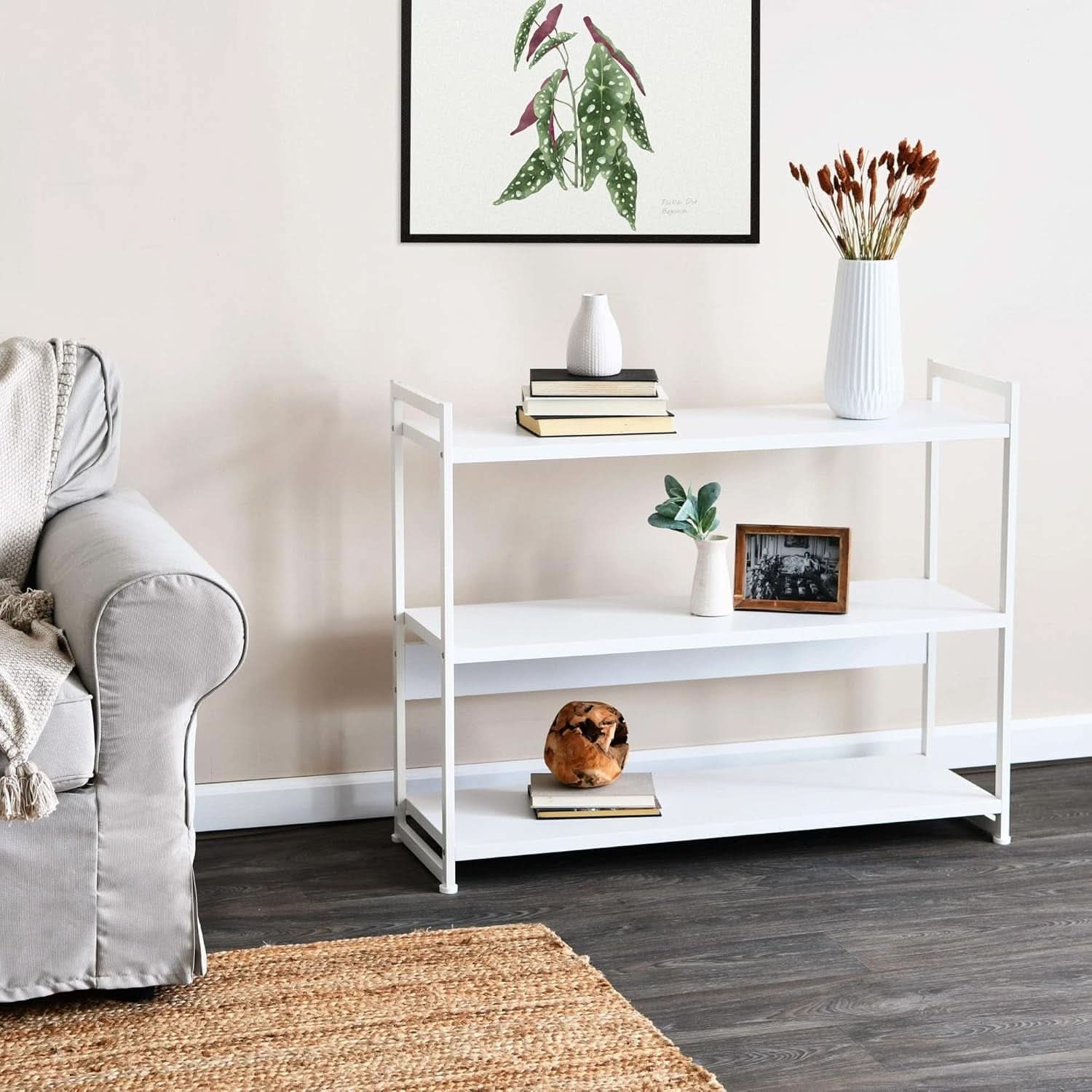 Jamestown Wide 3 Shelf Bookshelf White Metal Open Storage