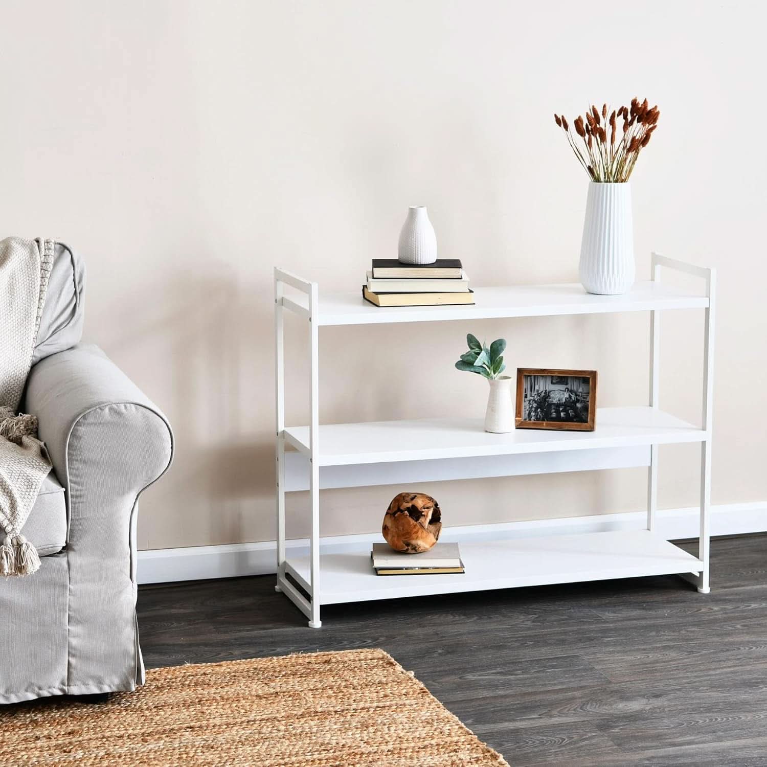 Jamestown Wide 3 Shelf Bookshelf White Metal Open Storage