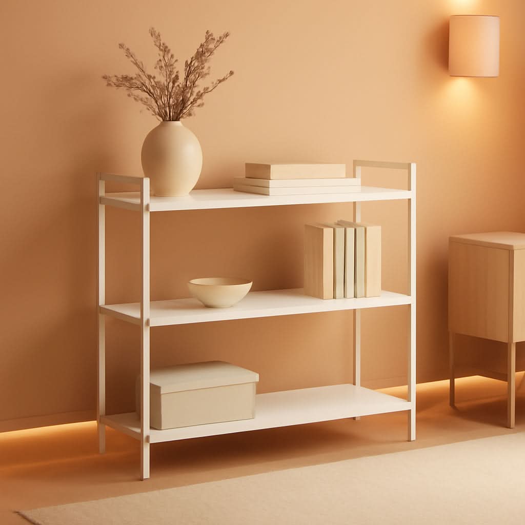 Jamestown Wide 3 Shelf Bookshelf White Metal Open Storage