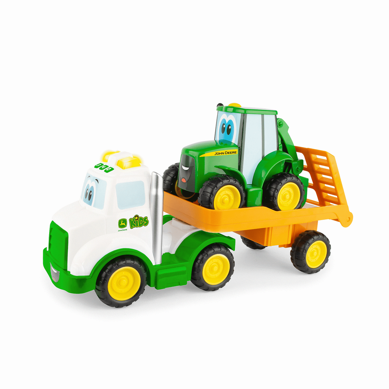 John Deere Lights and Sounds Farmin' Friends Toy Hauling Set with Truck and Backhoe Tractor