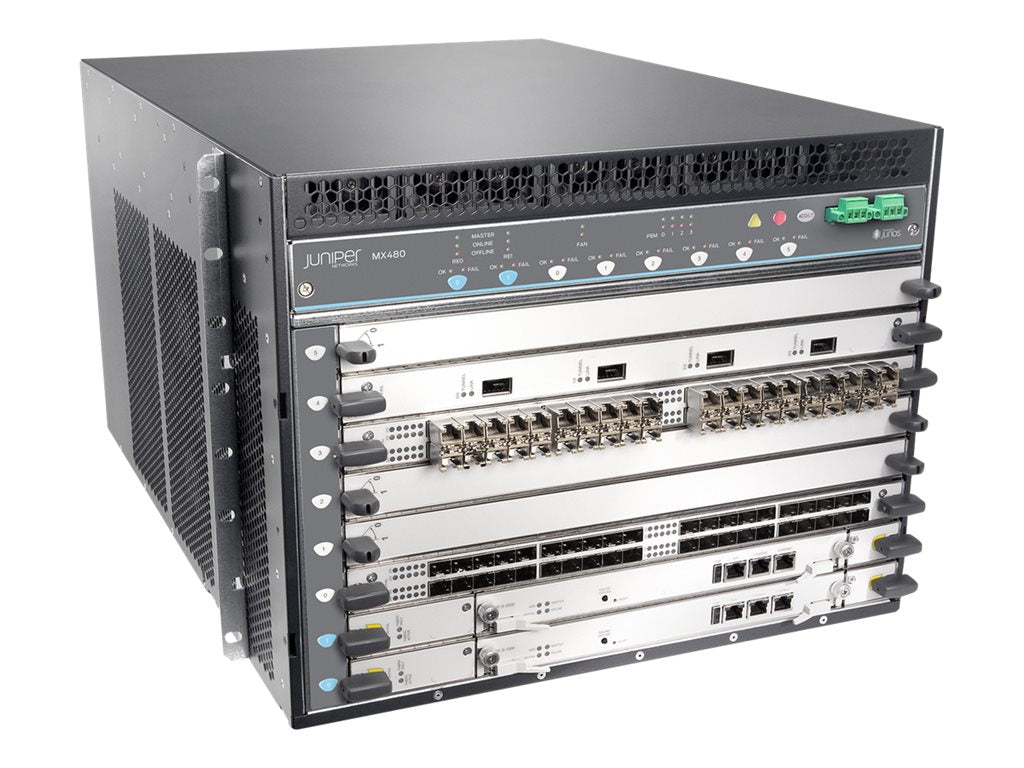 Juniper Networks MX-series MX480 - Router - 40 Gigabit LAN, 100 Gigabit Ethernet, 400 Gigabit LAN - side to side airflow