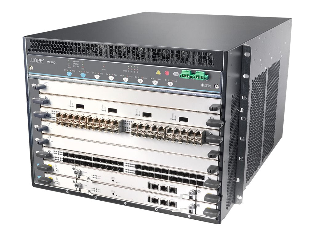 Juniper Networks MX-series MX480 - Router - 40 Gigabit LAN, 100 Gigabit Ethernet, 400 Gigabit LAN - side to side airflow