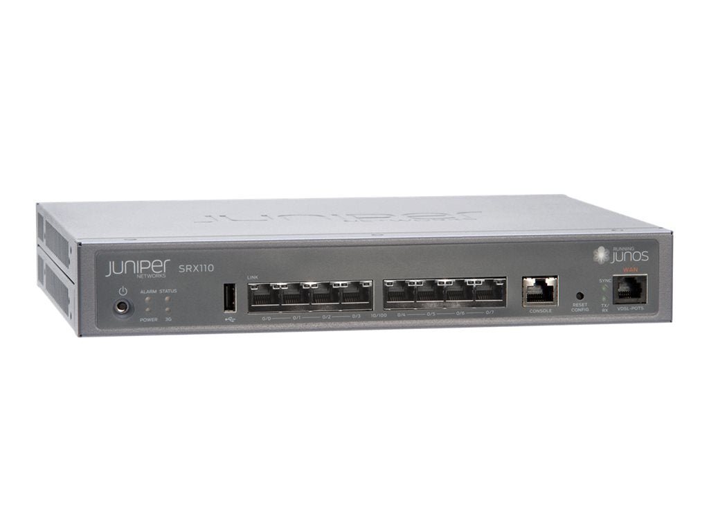Juniper Networks SRX110 Services Gateway - Security appliance - 8 ports - 100Mb LAN, RS-232, X.21, V.35, RS-449 - VDSL,