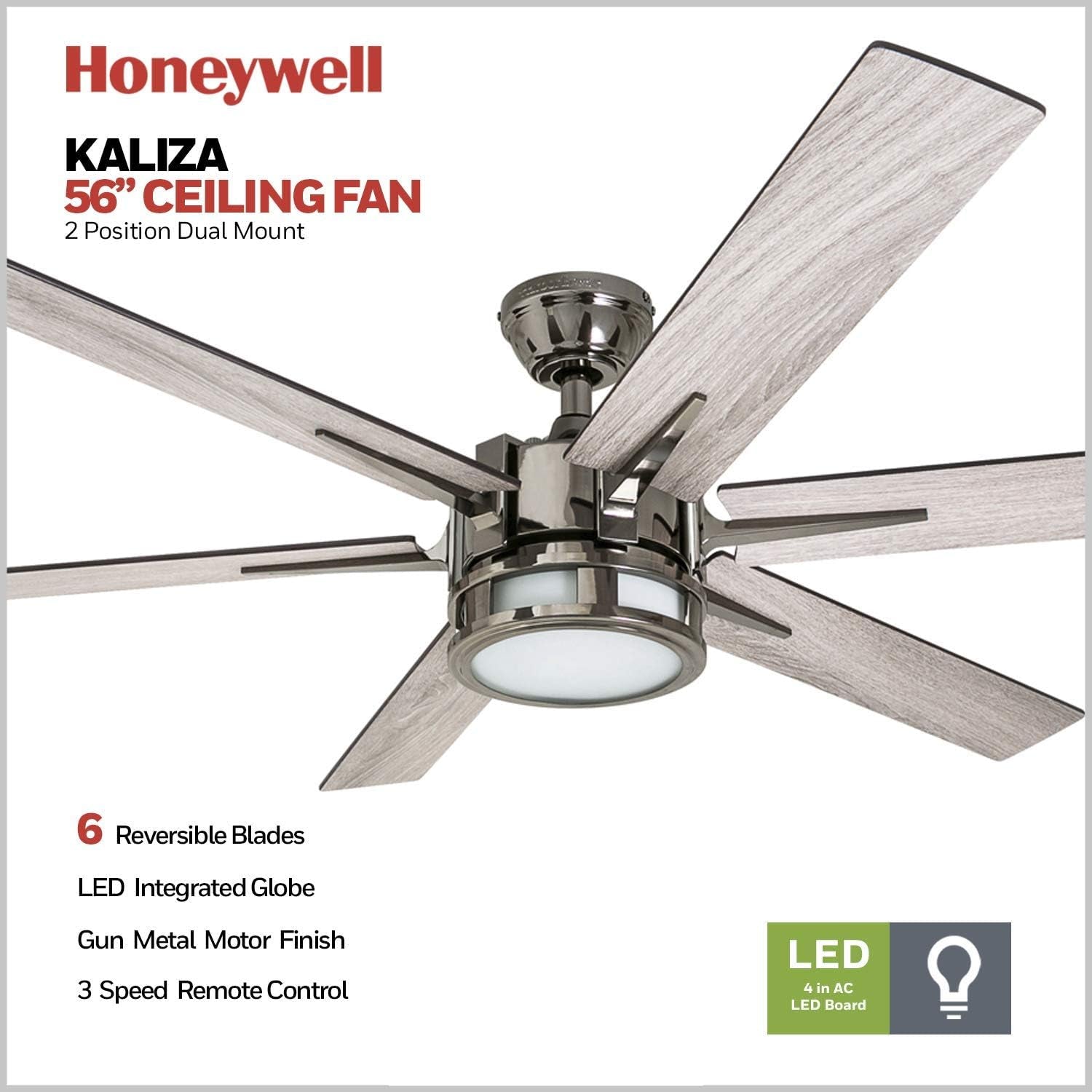 Kaliza 56 Inch Gunmetal Indoor Smart Ceiling Fan LED Remote