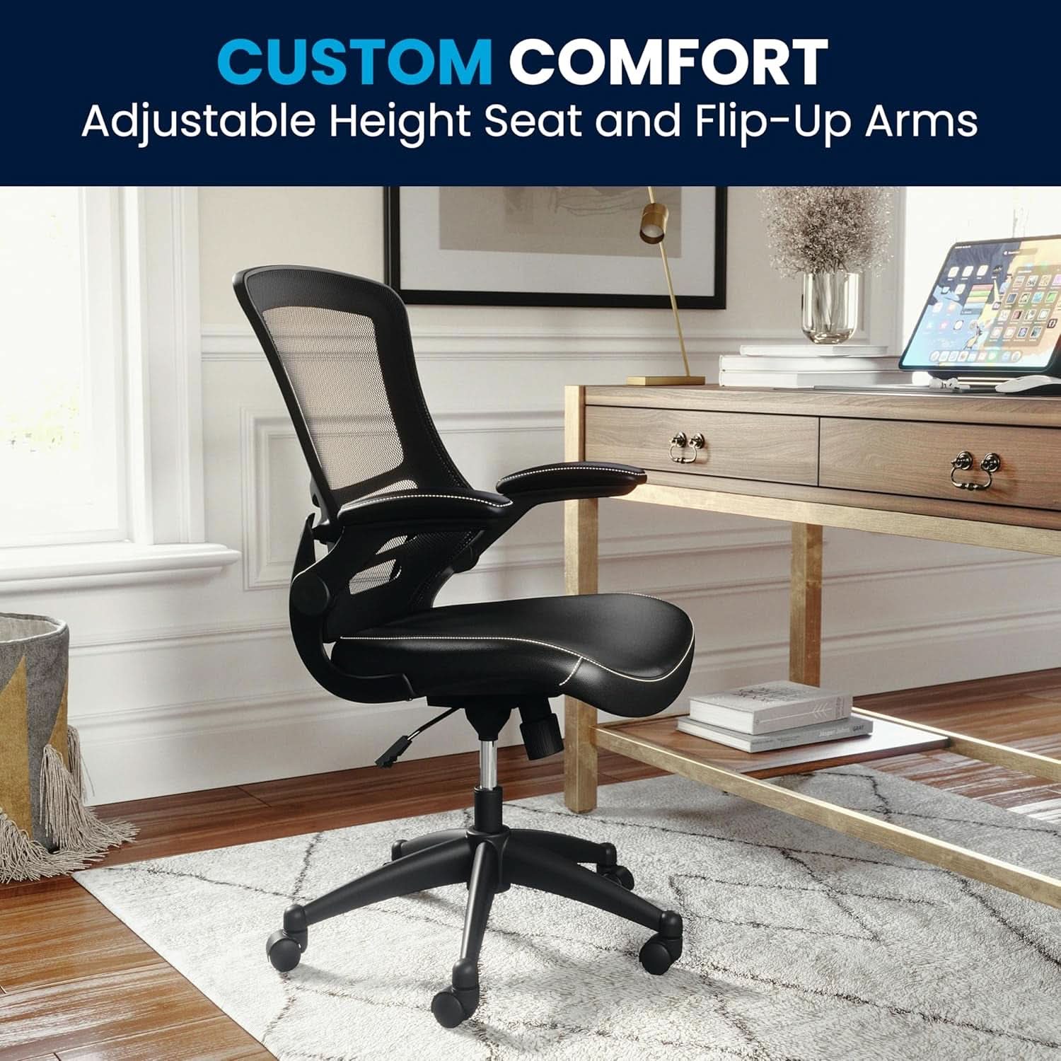 Kelista Mid-Back Ergonomic Office Chair With Adjustable Height, Black