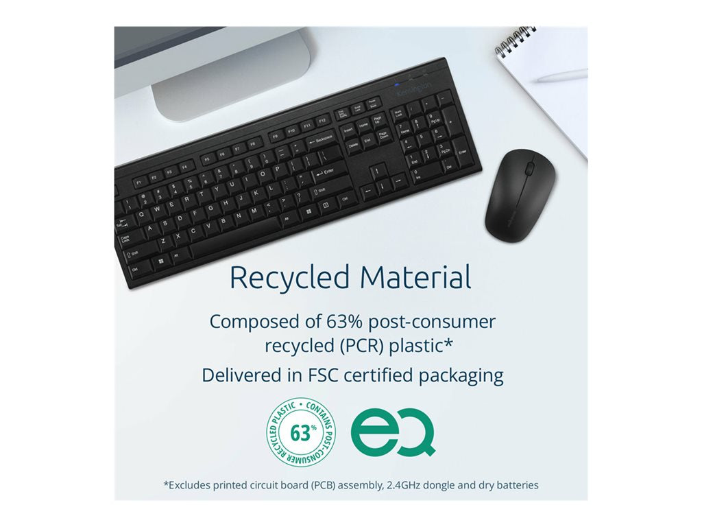 Kensington KM150 EQ - Keyboard and mouse set - 100% - full size - wireless - 2.4 GHz - FSC cardboard K75562NA