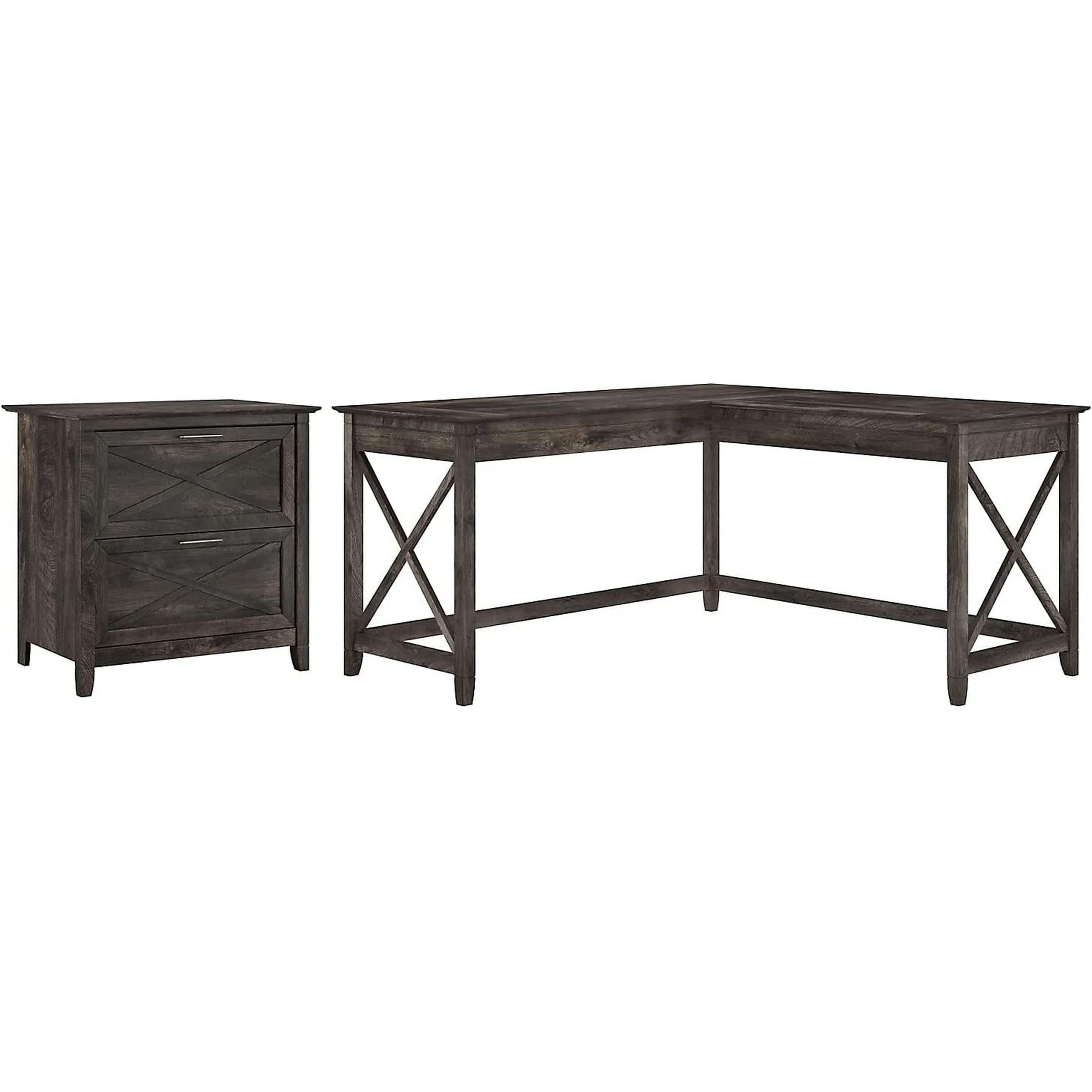 Key West 60W L Shaped Desk With Mobile File Cabinet Bundle