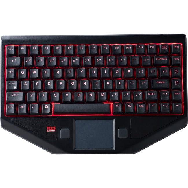 Keyboard; Rugged 83 Key Keyboard W/ Touchpad And Red Backlighting. Straight Cord