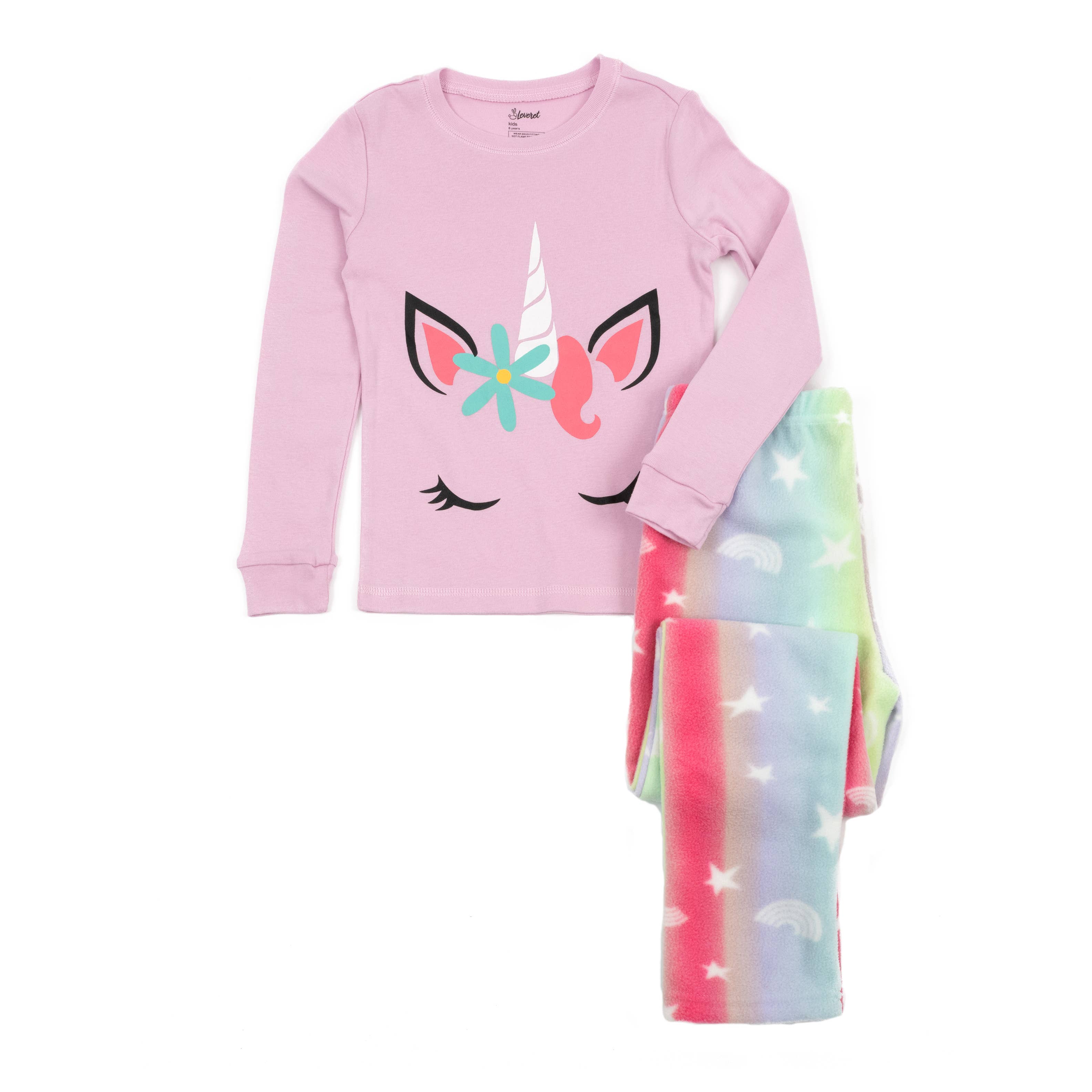 Kids Cotton Top & Fleece Pants Rainbow Stars Pajamas