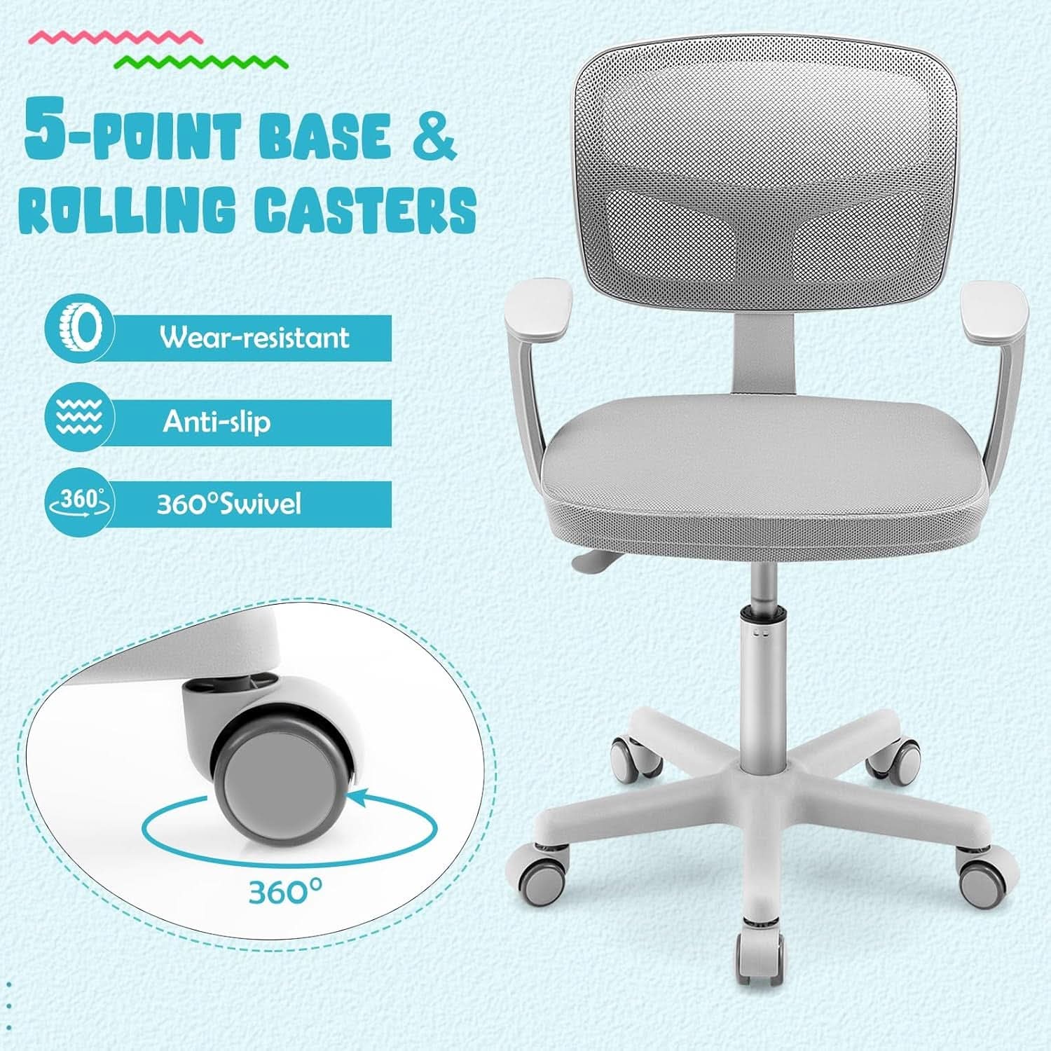 Kids Desk Chair Ergonomic Swivel With Lumbar Support And Breathable Mesh