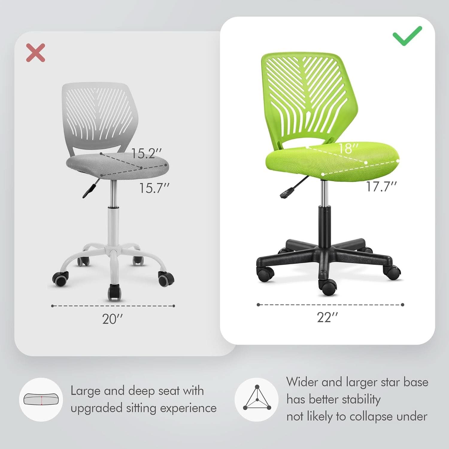 Kids Desk Chair Green Swivel Task Chair With Lumbar Support