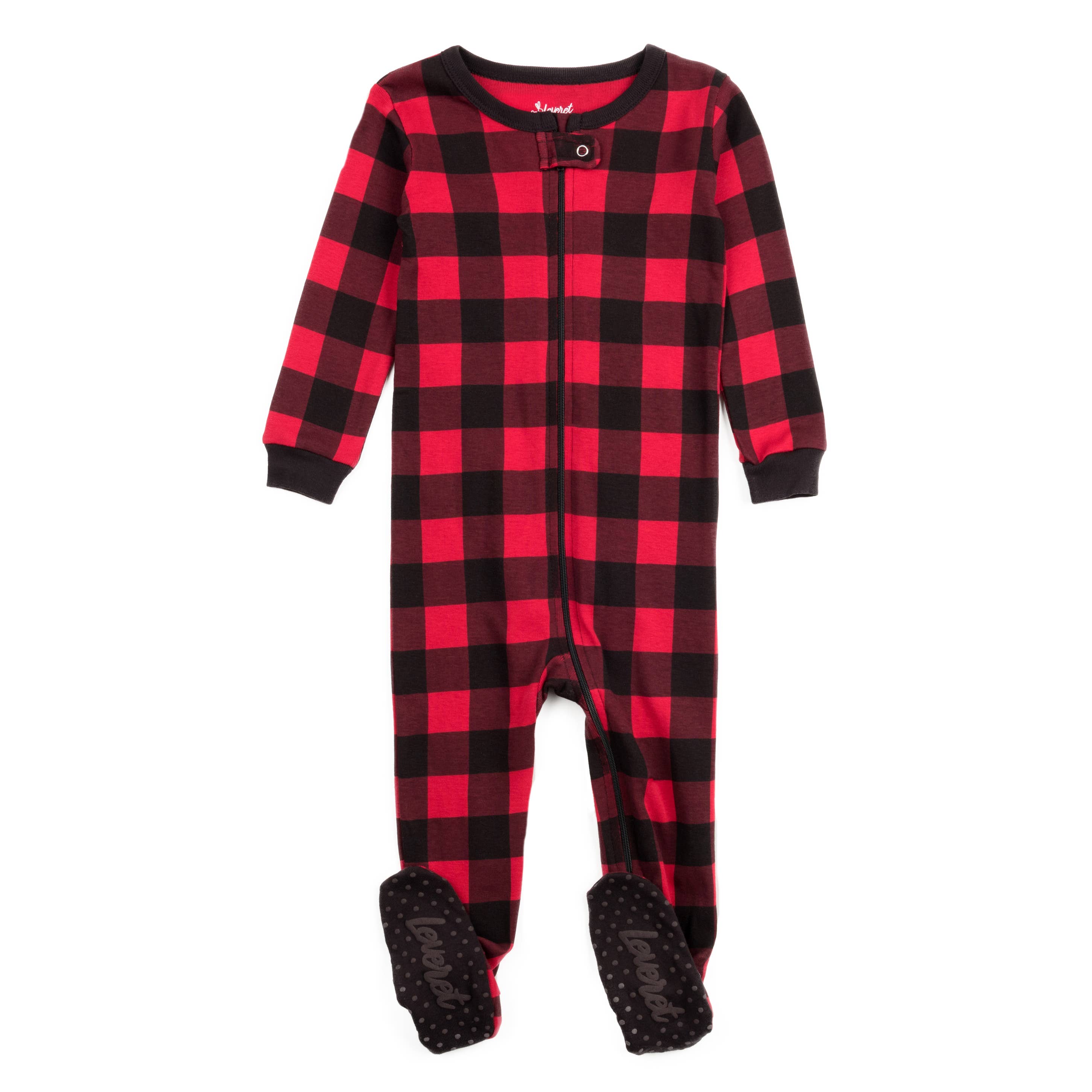 Kids Footed Cotton Pajama Black And Red Plaid -