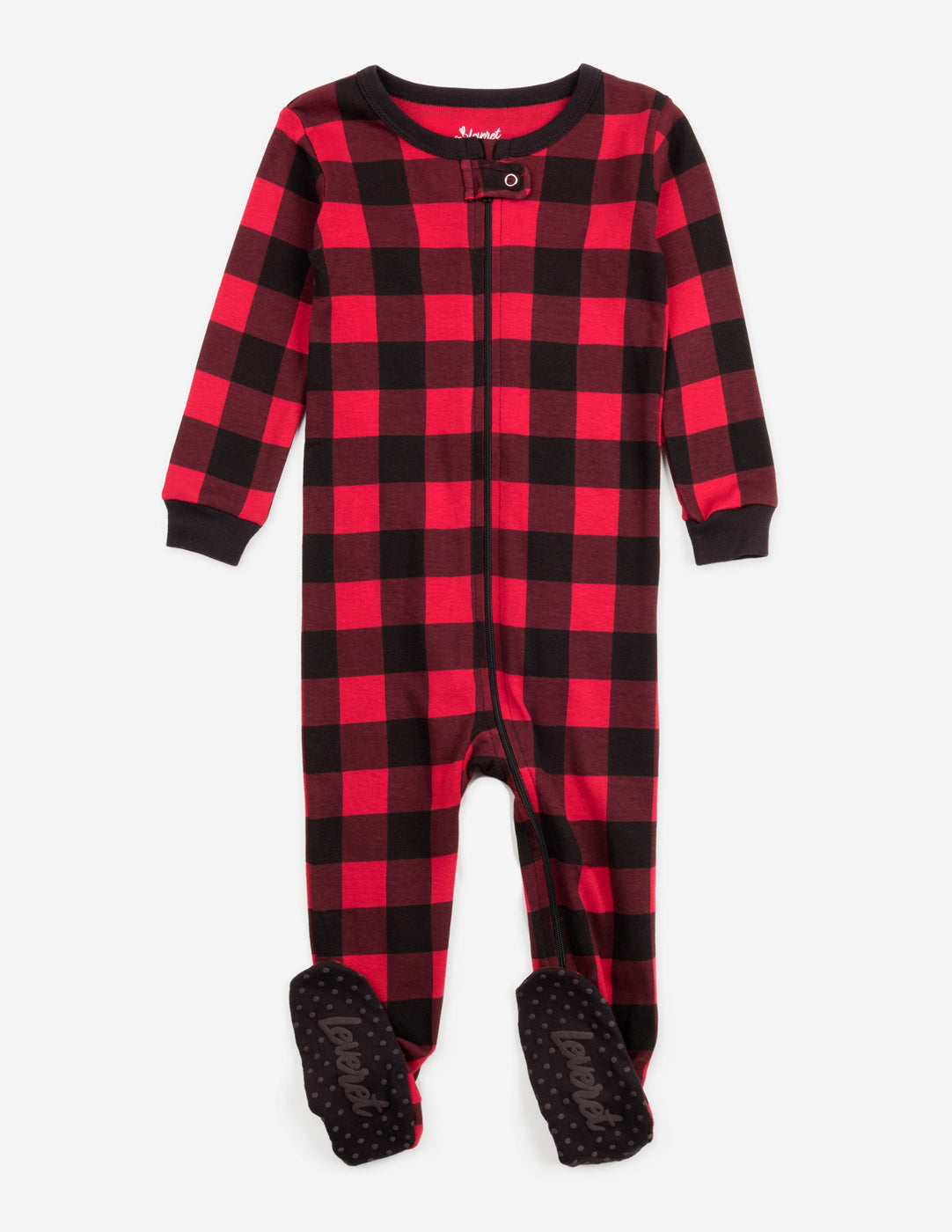 Kids Footed Cotton Pajama Black And Red Plaid -