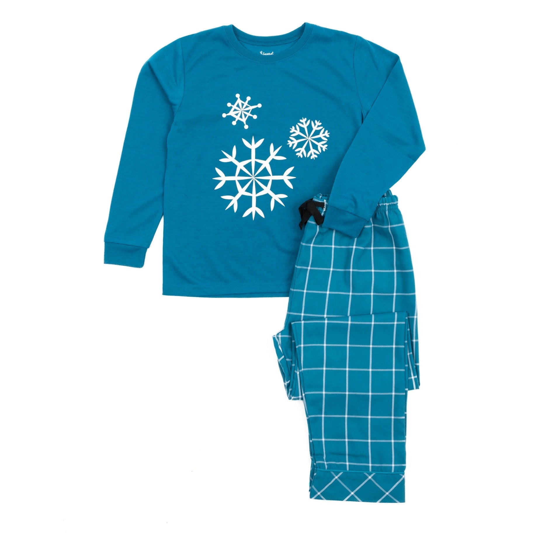 Kids Pajamas Poly Top And Flannel Pants Snowflake -