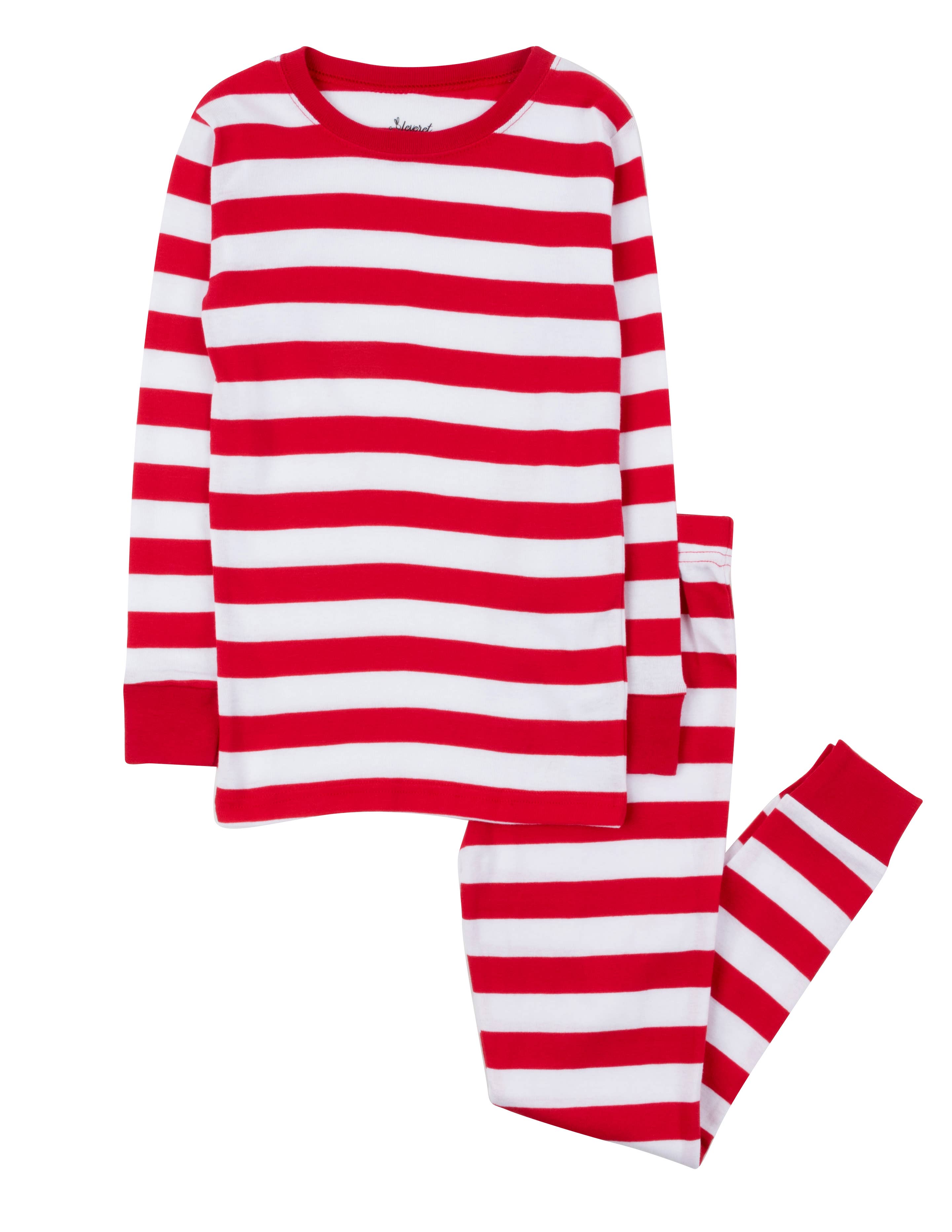 Kids Two Piece Cotton Pajamas Red And White Stripes -