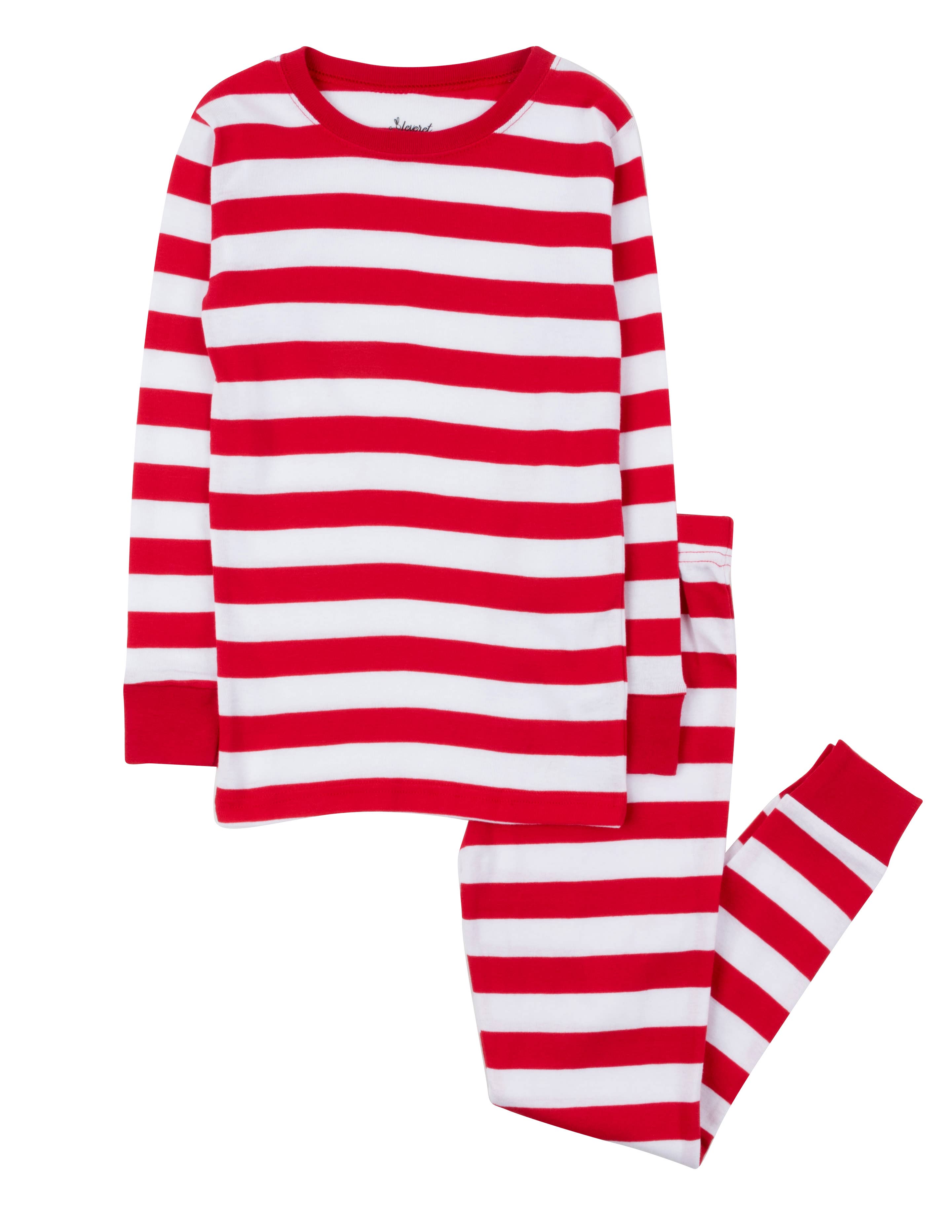 Kids Two Piece Cotton Pajamas Red And White Stripes -