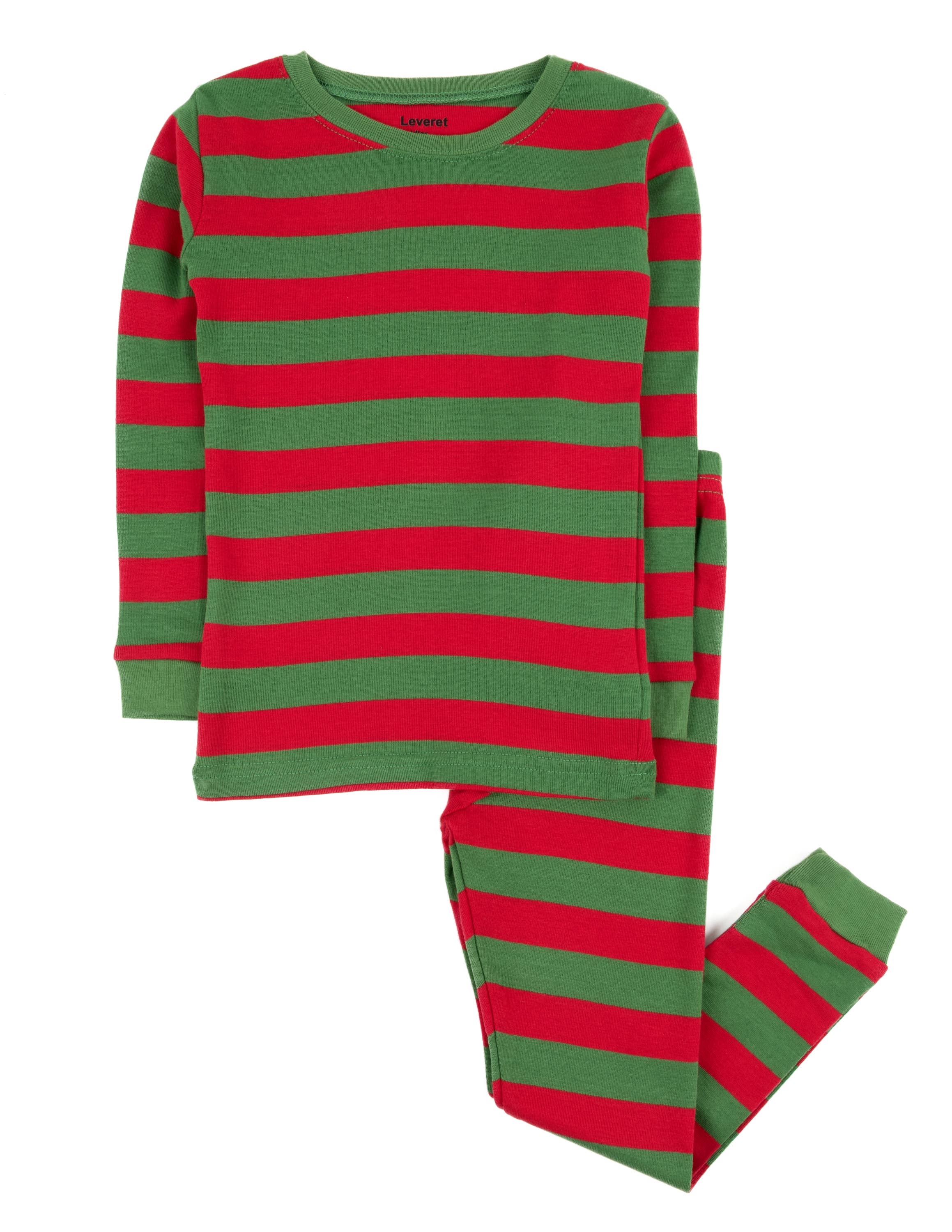 Kids Two Piece Cotton Pajamas Red and Green Stripes -