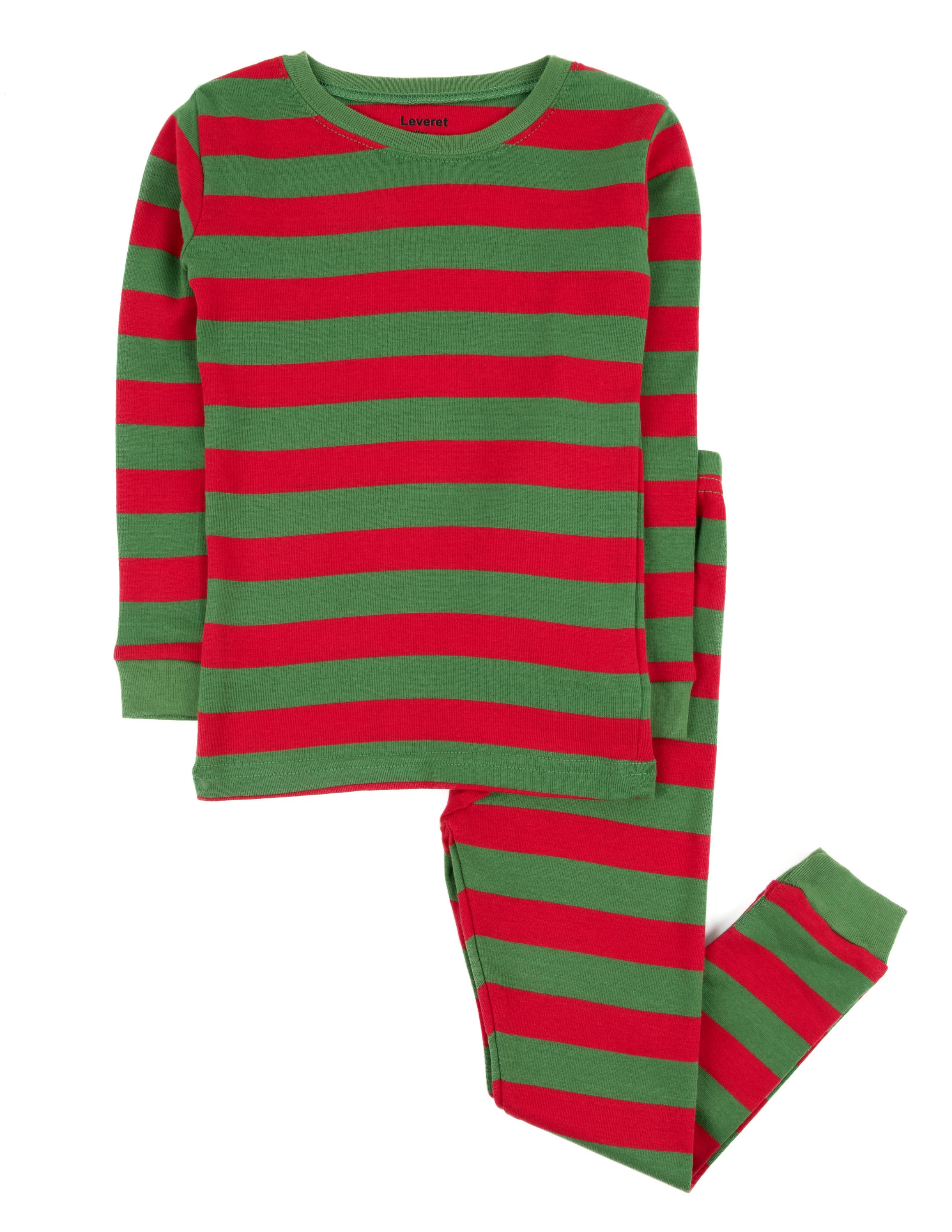 Kids Two Piece Cotton Pajamas Red and Green Stripes -