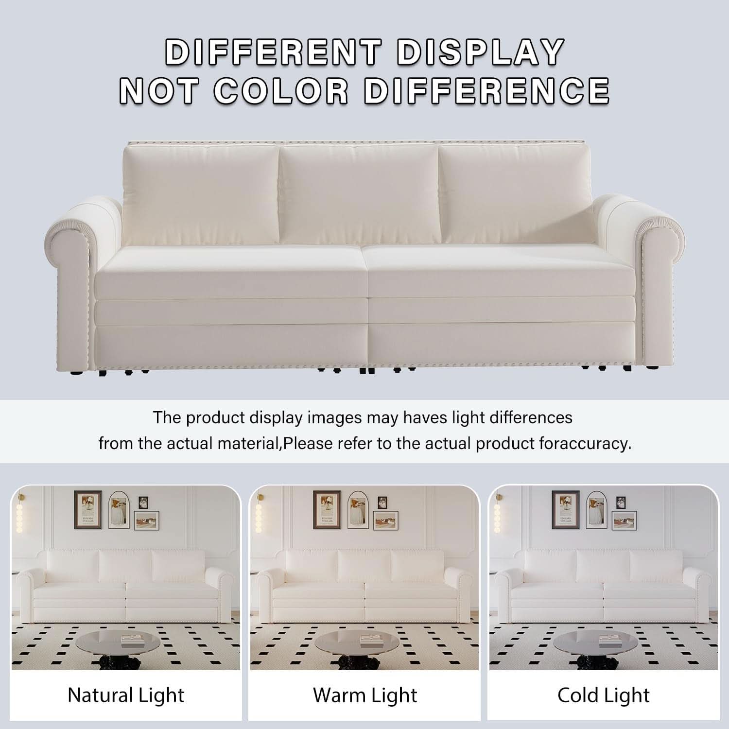 King Size Multifunctional Sleeper Sofa Beige Velvet
