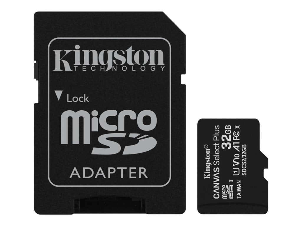 Kingston Canvas Select Plus - Flash memory card (microSDHC to SD adapter included) - 32 GB - A1 / Video Class V10 / UHS