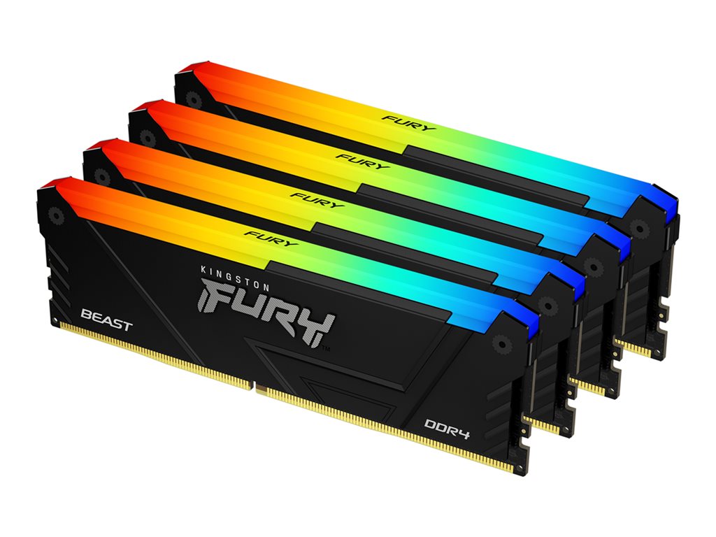 Kingston FURY Beast RGB - DDR4 - kit - 128 GB: 4 x 32 GB - DIMM 288-pin - 2666 MHz - CL16 - 1.2 V - unbuffered - on-die ECC - KF426C16BB2AK4/128