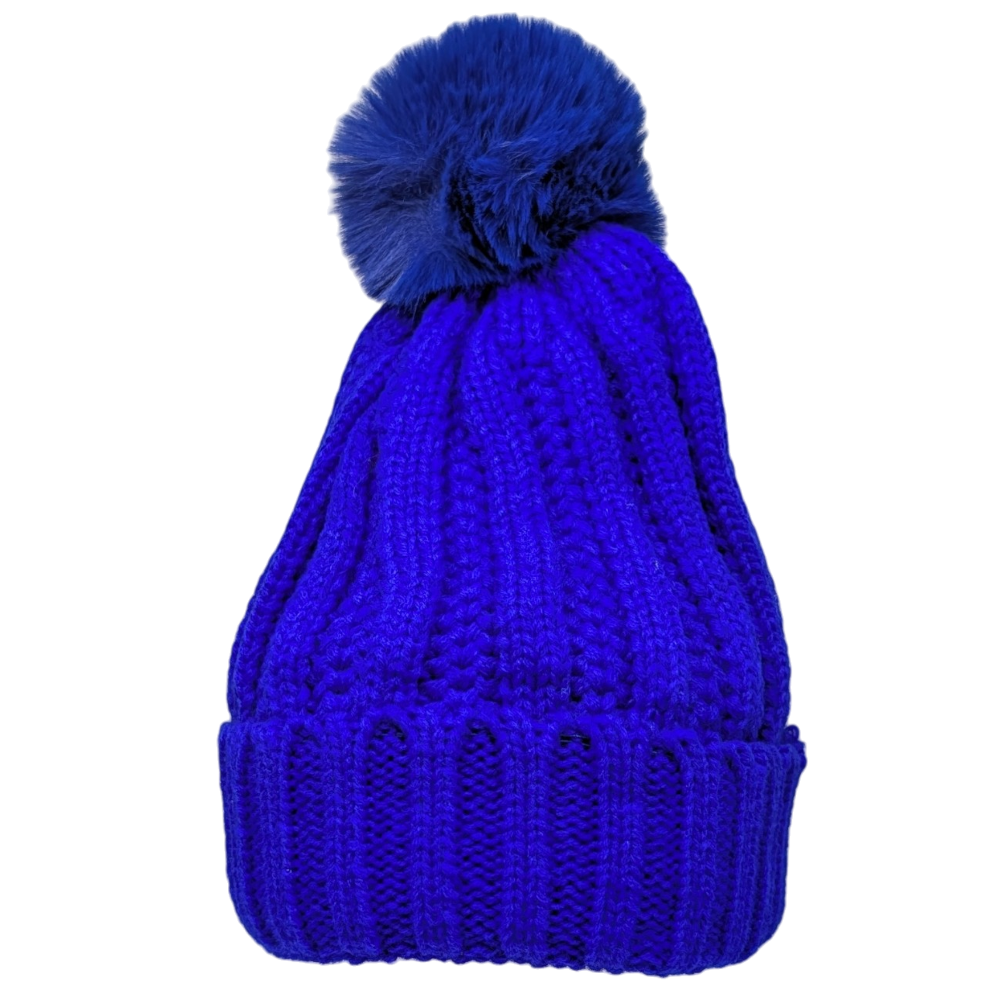 Knit Hat With Three Interchangeable Poms - Blue