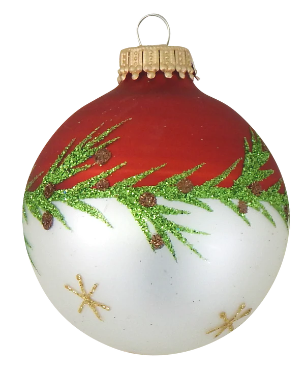 Krebs Glass Ball Ornament - Bi-Color Pine Garland - 4 Pack