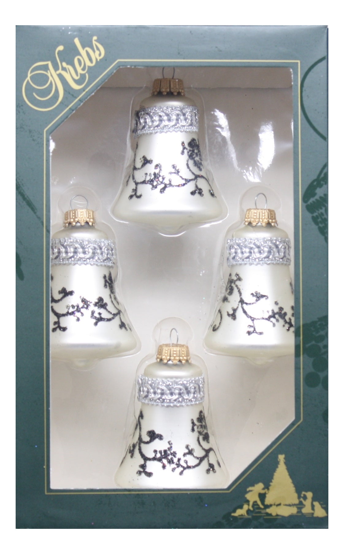 Krebs Value Glass Ball 4 pack - Black Floral Silver Bell