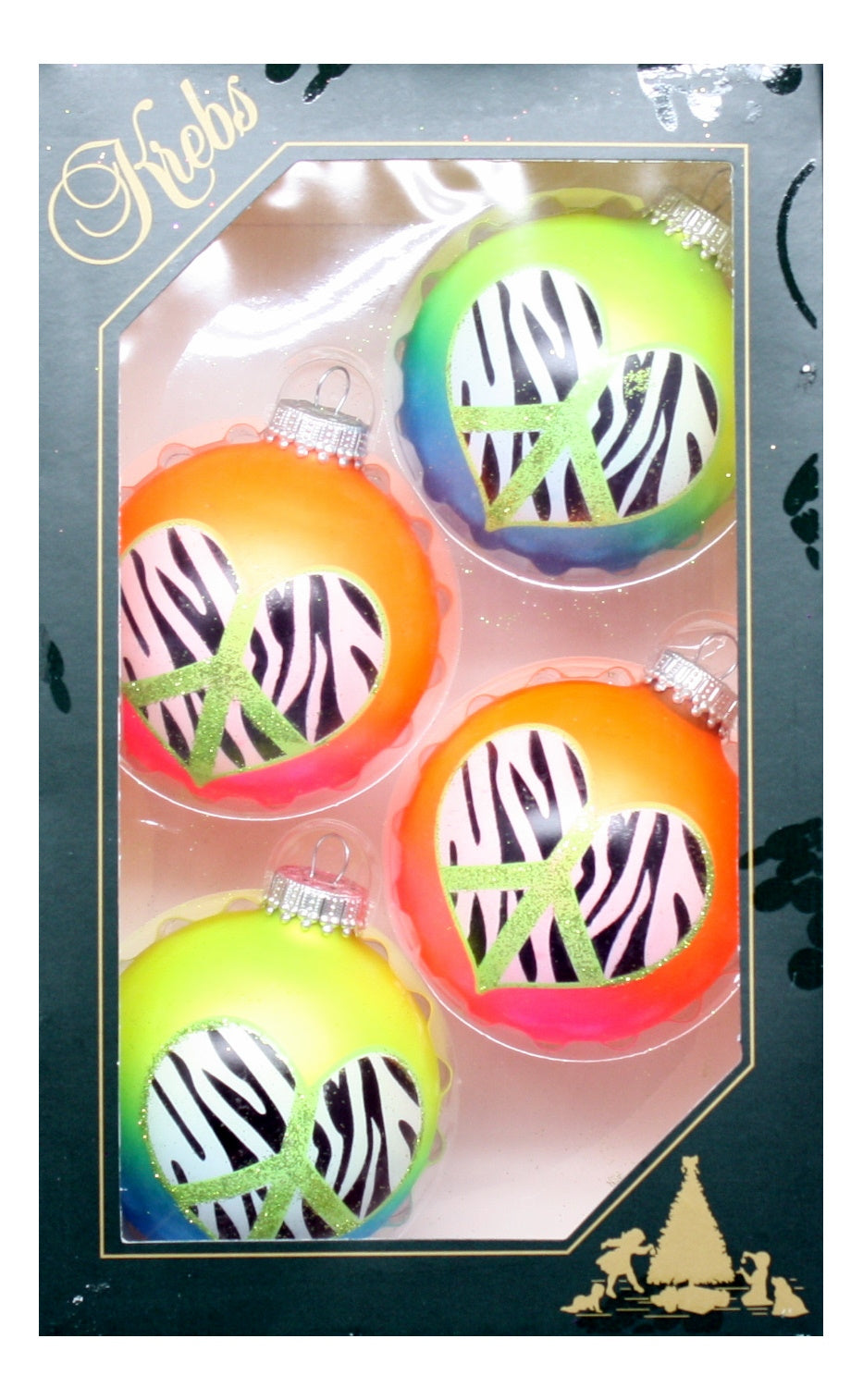 Krebs Value Glass Ball 4 pack - Colorful Peace Hearts