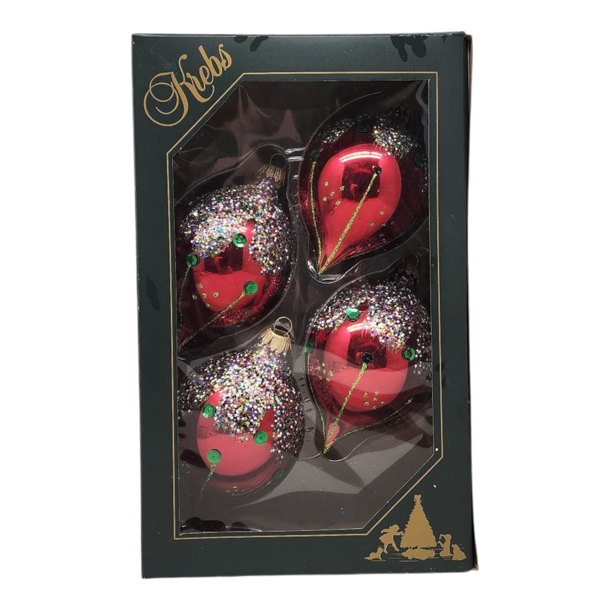 Krebs Value Glass Ornament 4 pack - Red Sequined Drops