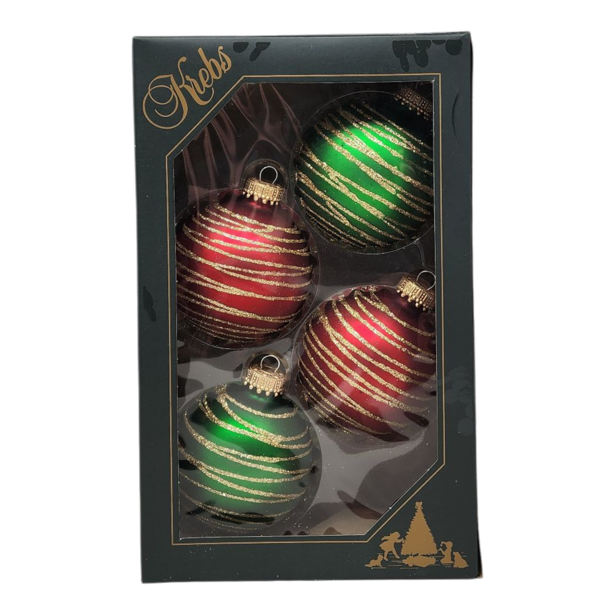 Krebs Value Glass Ornament 4 pack - Red and Green Swirl