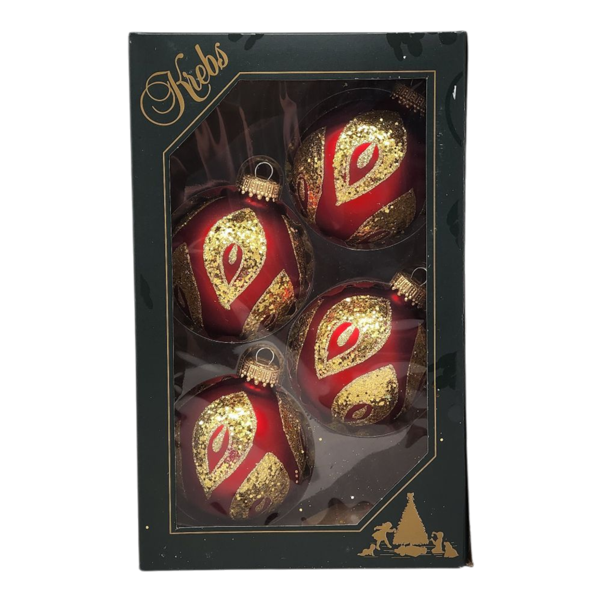 Krebs Value Glass Ornament 4 pack - Red with Gold Sequins