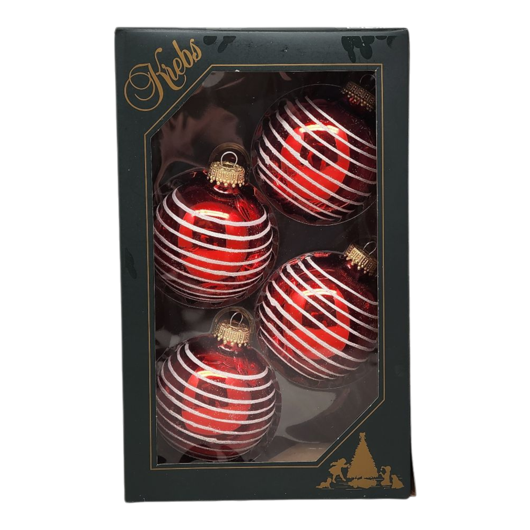 Krebs Value Glass Ornament 4 pack - Red with White Stripe