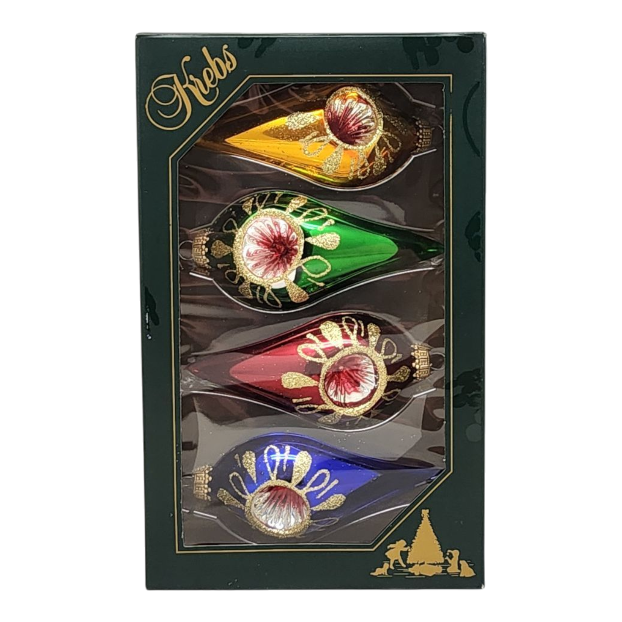 Krebs Value Glass Ornament 4 pack - Vintage Teardrop Reflectors