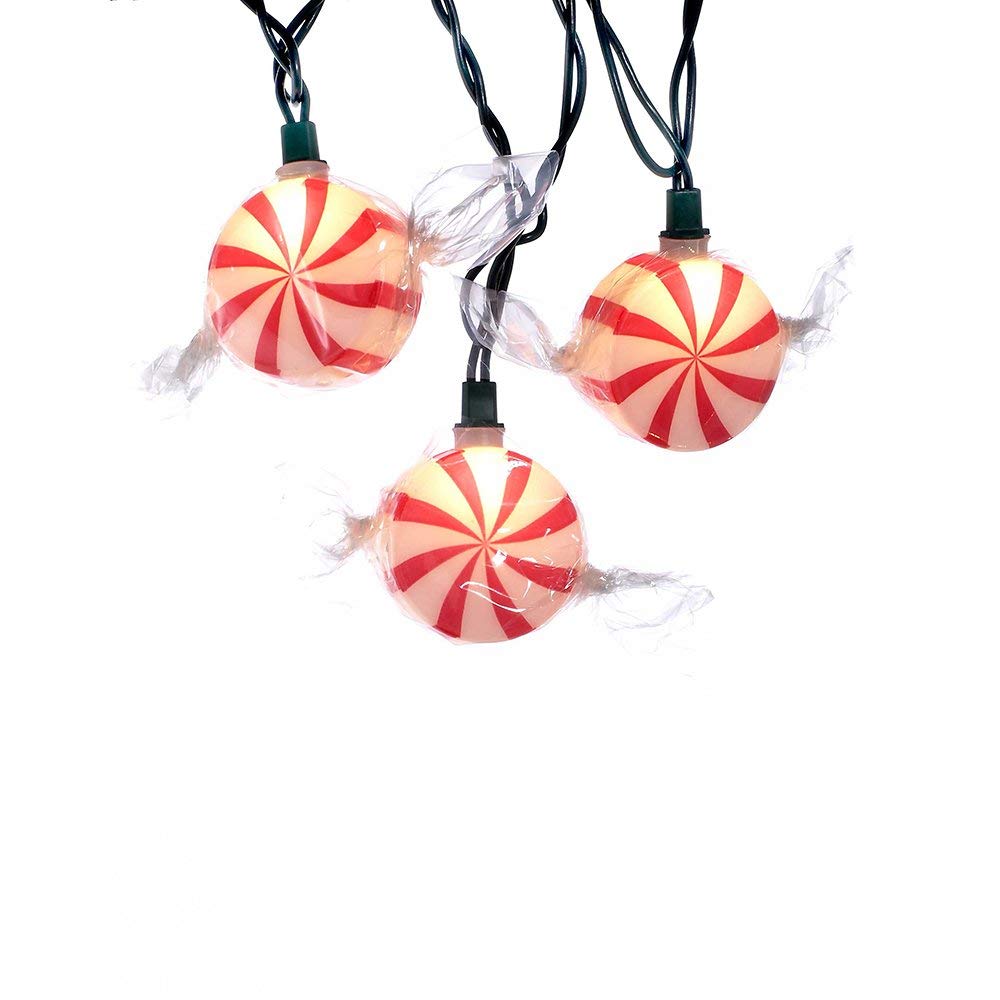 Kurt Adler 10-Light Red Peppermint Candy Light Set