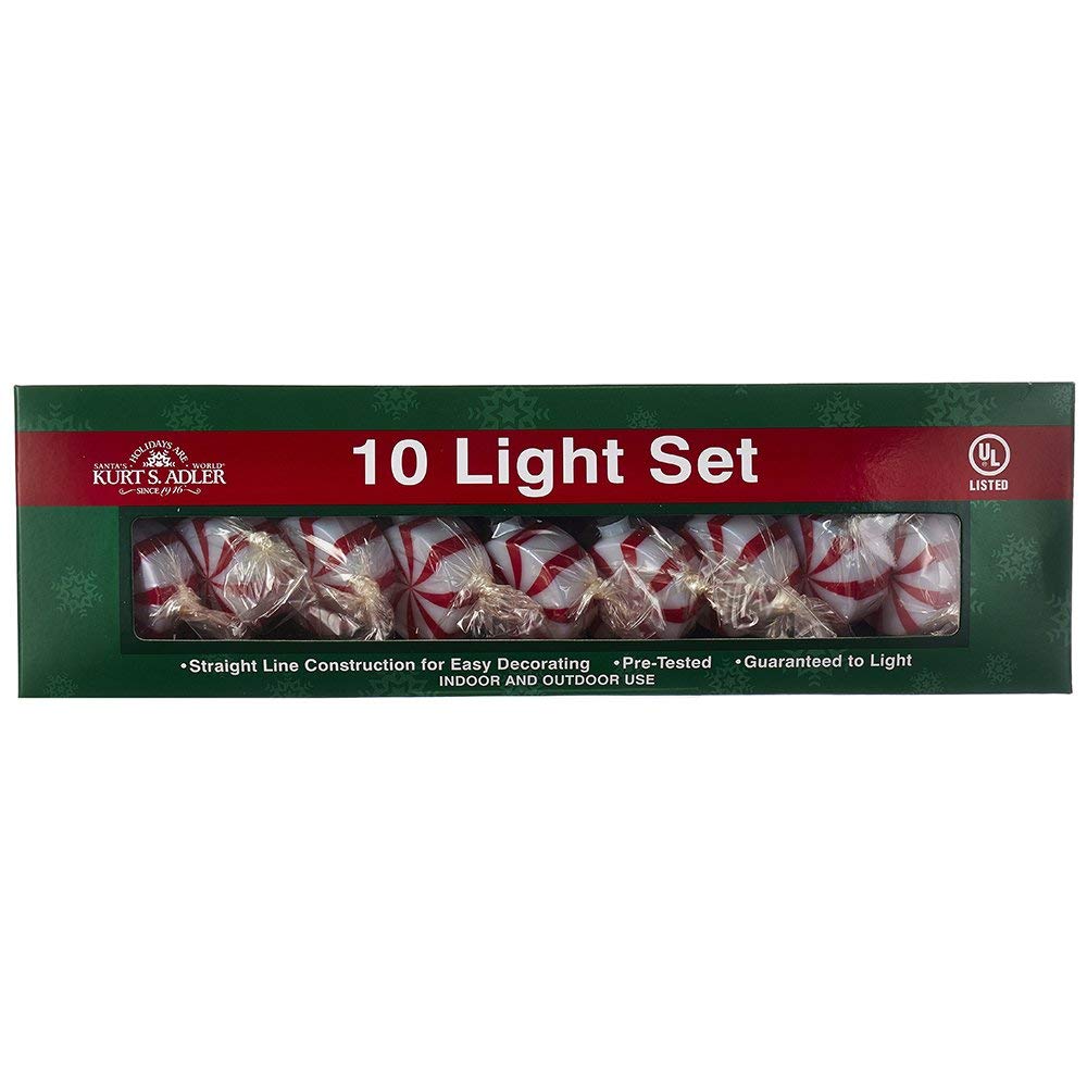 Kurt Adler 10-Light Red Peppermint Candy Light Set