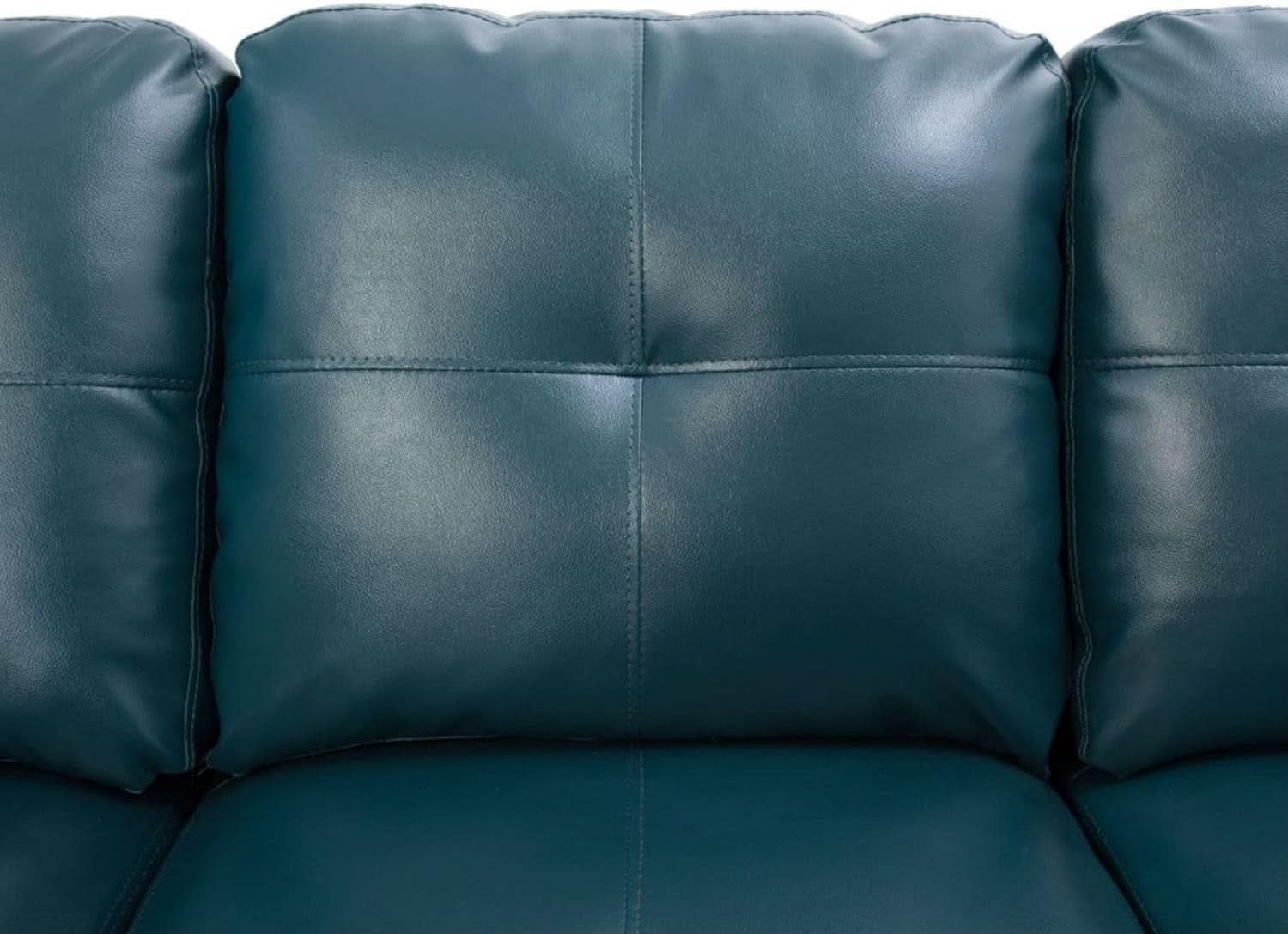 L Shaped 3 Piece PU Leather Sofa Set Peacock Blue Ottoman