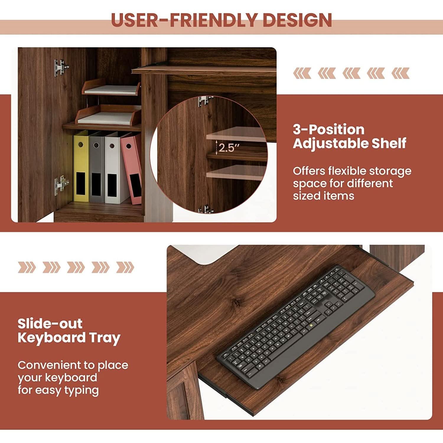 L Shaped 57 Inch Desk With Storage And Keyboard Tray