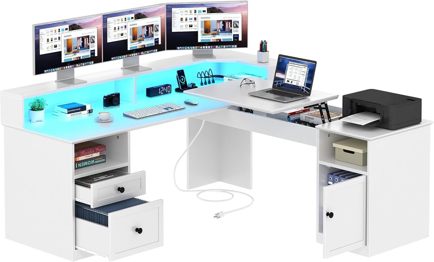 L Shaped Desk 60 Inch White Computer Desk For Home Office