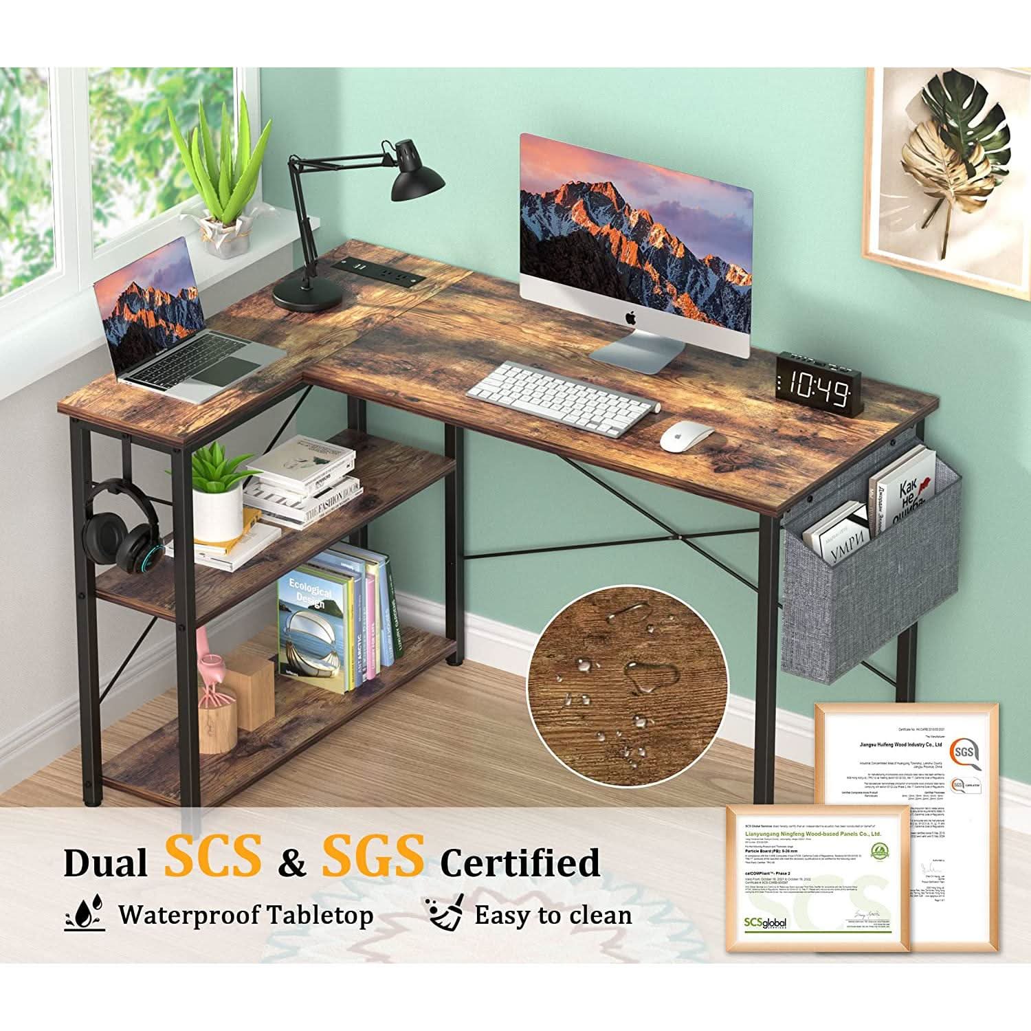L Shaped Desk With 2 USB Ports And Outlets For Home Office
